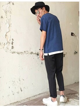 「COGU（コグ）のアイテム（帽子）」を使った、溫國翔さん（メンズ・179cm）の夏コーディネート