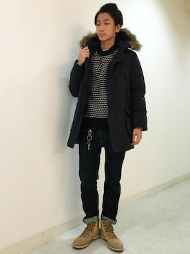 「Right-on（ライトオン）のアイテム（ダウンジャケット/コート）」を使った、Right-on 店舗スタッフさん（メンズ・175cm）の秋コーディネート