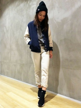 「Champion」｜Right-on 店舗スタッフさん（レディース・160cm）の秋コーディネート