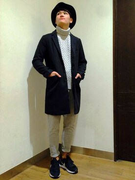 「Right-on（ライトオン）のアイテム（チェスターコート）」を使った、Right-on 店舗スタッフさん（メンズ・176cm）の秋コーディネート
