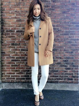 「Right-on（ライトオン）のアイテム（チェスターコート）」を使った、Right-on 店舗スタッフさん（レディース・160cm）の秋コーディネート