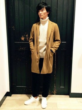 「Right-on（ライトオン）のアイテム（チェスターコート）」を使った、Right-on 店舗スタッフさん（メンズ・175cm）の秋コーディネート