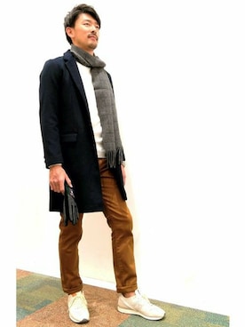 「Right-on（ライトオン）のアイテム（チェスターコート）」を使った、Right-on 店舗スタッフさん（メンズ・180cm）の秋コーディネート