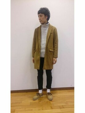 「Right-on（ライトオン）のアイテム（チェスターコート）」を使った、Right-on 店舗スタッフさん（メンズ・175cm）の秋コーディネート
