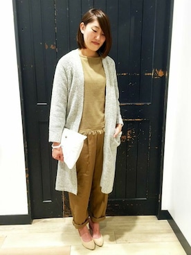 「ロングカーディガン」｜Right-on 店舗スタッフさん（レディース・160cm）の秋コーディネート