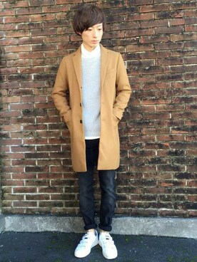 「Right-on（ライトオン）のアイテム（チェスターコート）」を使った、Right-on 店舗スタッフさん（レディース・175cm）の秋コーディネート