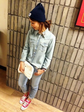 「LEE」｜Right-on 店舗スタッフさん（レディース・160cm）の冬コーディネート