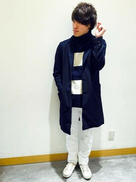 「Right-on（ライトオン）のアイテム（チェスターコート）」を使った、Right-on 店舗スタッフさん（メンズ・175cm）の冬コーディネート
