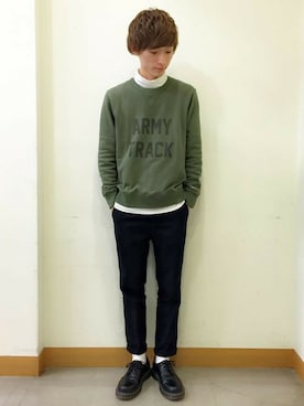 「RUSSELL（ラッセル）のアイテム」を使った、Right-on 店舗スタッフさん（メンズ・175cm）の冬コーディネート