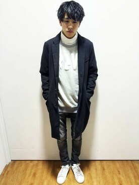 「Right-on（ライトオン）のアイテム（チェスターコート）」を使った、Right-on 店舗スタッフさん（メンズ・170cm）の冬コーディネート