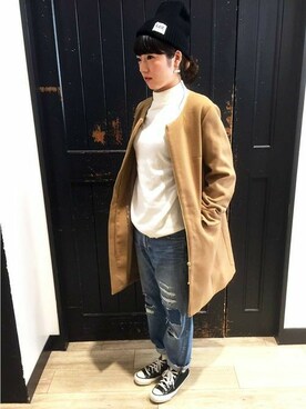 「Right-on（ライトオン）のアイテム（その他アウター）」を使った、Right-on 店舗スタッフさん（レディース・160cm）の冬コーディネート