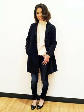 「Right-on（ライトオン）のアイテム（チェスターコート）」を使った、Right-on 店舗スタッフさん（レディース・160cm）の冬コーディネート