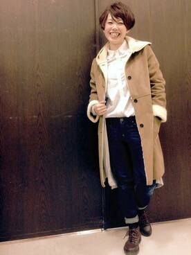 「Right-on（ライトオン）のアイテム（ムートンコート）」を使った、Right-on 店舗スタッフさん（レディース・160cm）の冬コーディネート