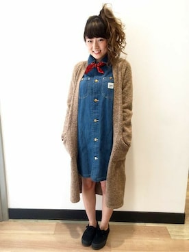 「Lee（リー）のアイテム（ワンピース/ドレス）」を使った、Right-on 店舗スタッフさん（レディース・160cm）の冬コーディネート