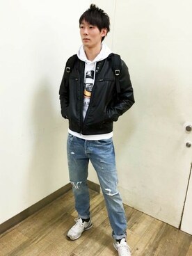 「Right-on（ライトオン）のアイテム（ライダースジャケット）」を使った、Right-on 店舗スタッフさん（メンズ・185cm）の冬コーディネート