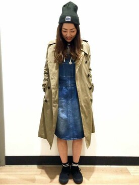 「Right-on（ライトオン）のアイテム（トレンチコート）」を使った、Right-on 店舗スタッフさん（レディース・158cm）の冬コーディネート