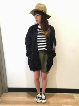 「ロングMA-1」｜Right-on 店舗スタッフさん（レディース・158cm）の冬コーディネート