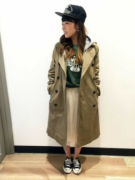 「Right-on（ライトオン）のアイテム（トレンチコート）」を使った、Right-on 店舗スタッフさん（レディース・158cm）の冬コーディネート