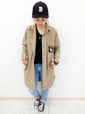 「Champion（チャンピオン）のアイテム（キャップ）」を使った、Right-on 店舗スタッフさん（レディース・162cm）の冬コーディネート