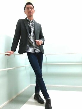 「ギンカムチェック」｜Right-on 店舗スタッフさん（メンズ・178cm）の冬コーディネート