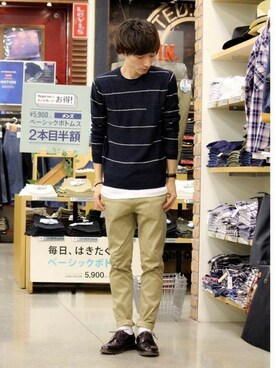 「Right-on（ライトオン）のアイテム（チノパンツ）」を使った、Right-on 店舗スタッフさん（メンズ・173cm）の冬コーディネート