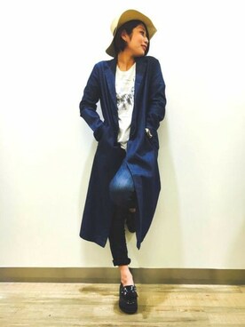 「Right-on（ライトオン）のアイテム（ステンカラーコート）」を使った、Right-on 店舗スタッフさん（レディース・163cm）の春コーディネート