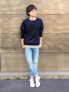 「Right-on（ライトオン）のアイテム（ニット/セーター）」を使った、Right-on 店舗スタッフさん（メンズ・173cm）の春コーディネート