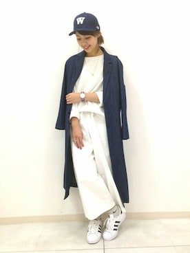 「セットアップ風」｜「アイテム（ステンカラーコート）」を使った、Right-on 店舗スタッフさん（レディース・162cm）の春コーディネート
