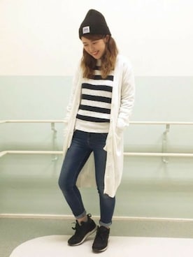 「ロングカーディガン」｜Right-on 店舗スタッフさん（レディース・160cm）の春コーディネート