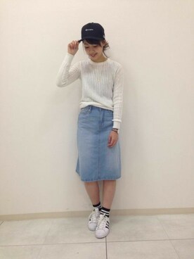 「Champion（チャンピオン）のアイテム（キャップ）」を使った、Right-on 店舗スタッフさん（レディース・162cm）の春コーディネート