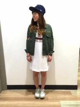 「Champion（チャンピオン）のアイテム（ワンピース）」を使った、Right-on 店舗スタッフさん（レディース・158cm）の春コーディネート