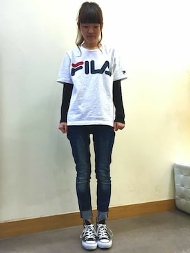 「FILA」｜Right-on 店舗スタッフさん（レディース・154cm）の春コーディネート
