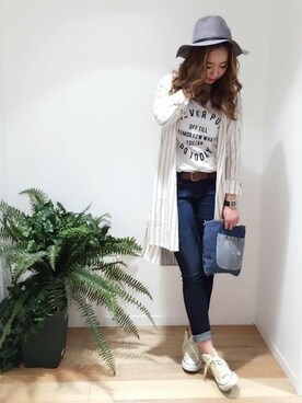 「Right-on（ライトオン）のアイテム（シャツワンピース）」を使った、Right-on 店舗スタッフさん（レディース・157cm）の春コーディネート