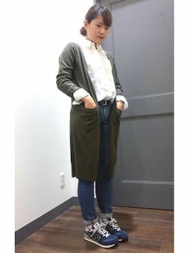 「ロングカーディガン」｜Right-on 店舗スタッフさん（レディース・159cm）の春コーディネート