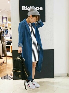 「Right-on（ライトオン）のアイテム（チュニック）」を使った、Right-on 店舗スタッフさん（レディース・162cm）の春コーディネート