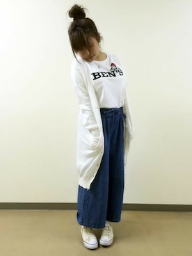 「ロングカーディガン」｜Right-on 店舗スタッフさん（レディース・161cm）の春コーディネート