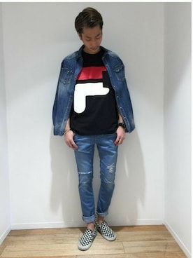 「FILA」｜Right-on 店舗スタッフさん（メンズ・180cm）の春コーディネート