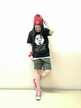 「BEN DAVIS（ベンデイビス）のアイテム（パンツ）」を使った、Right-on 店舗スタッフさん（レディース・157cm）の春コーディネート