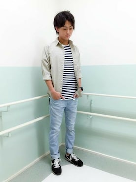 「ボーダーTシャツ」｜Right-on 店舗スタッフさん（メンズ・172cm）の春コーディネート