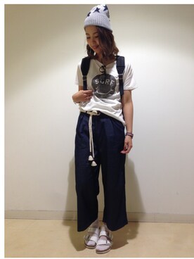 「Right-on（ライトオン）のアイテム（ニットキャップ/ビーニー）」を使った、Right-on 店舗スタッフさん（レディース・162cm）の春コーディネート