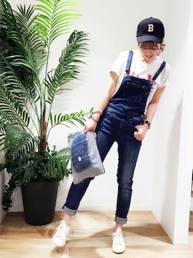 「Right-on（ライトオン）のアイテム（キャップ）」を使った、Right-on 店舗スタッフさん（レディース・157cm）の夏コーディネート