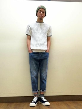 「Right-on（ライトオン）のアイテム（ニット/セーター）」を使った、Right-on 店舗スタッフさん（メンズ・173cm）の夏コーディネート