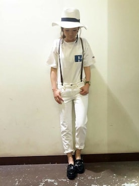 「RUSSELL（ラッセル）のアイテム」を使った、Right-on 店舗スタッフさん（レディース・160cm）の夏コーディネート