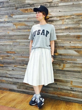 「Right-on（ライトオン）のアイテム（キャップ）」を使った、Right-on 店舗スタッフさん（レディース・158cm）の夏コーディネート