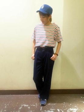 「Right-on（ライトオン）のアイテム（帽子）」を使った、Right-on 店舗スタッフさん（レディース・155cm）の夏コーディネート