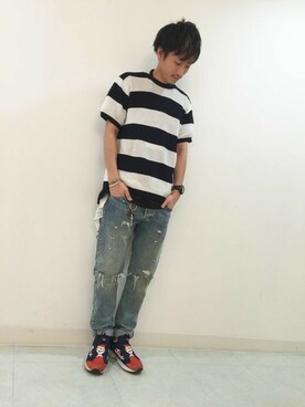 「Right-on（ライトオン）のアイテム（ニット/セーター）」を使った、Right-on 店舗スタッフさん（メンズ・180cm）の夏コーディネート