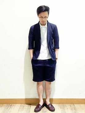 「summer」｜「アイテム（ジャケット/アウター）」を使った、Right-on 店舗スタッフさん（メンズ・165cm）の夏コーディネート
