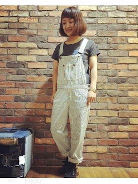 「Right-on（ライトオン）のアイテム（オールインワン・サロペット）」を使った、Right-on 店舗スタッフさん（レディース・153cm）の夏コーディネート