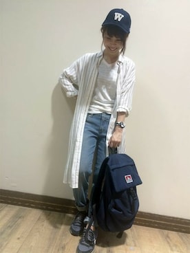 「Champion（チャンピオン）のアイテム（キャップ）」を使った、Right-on 店舗スタッフさん（レディース・160cm）の夏コーディネート