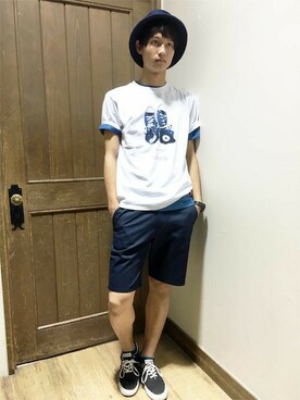 「Champion」｜Right-on 店舗スタッフさん（メンズ・180cm）の夏コーディネート